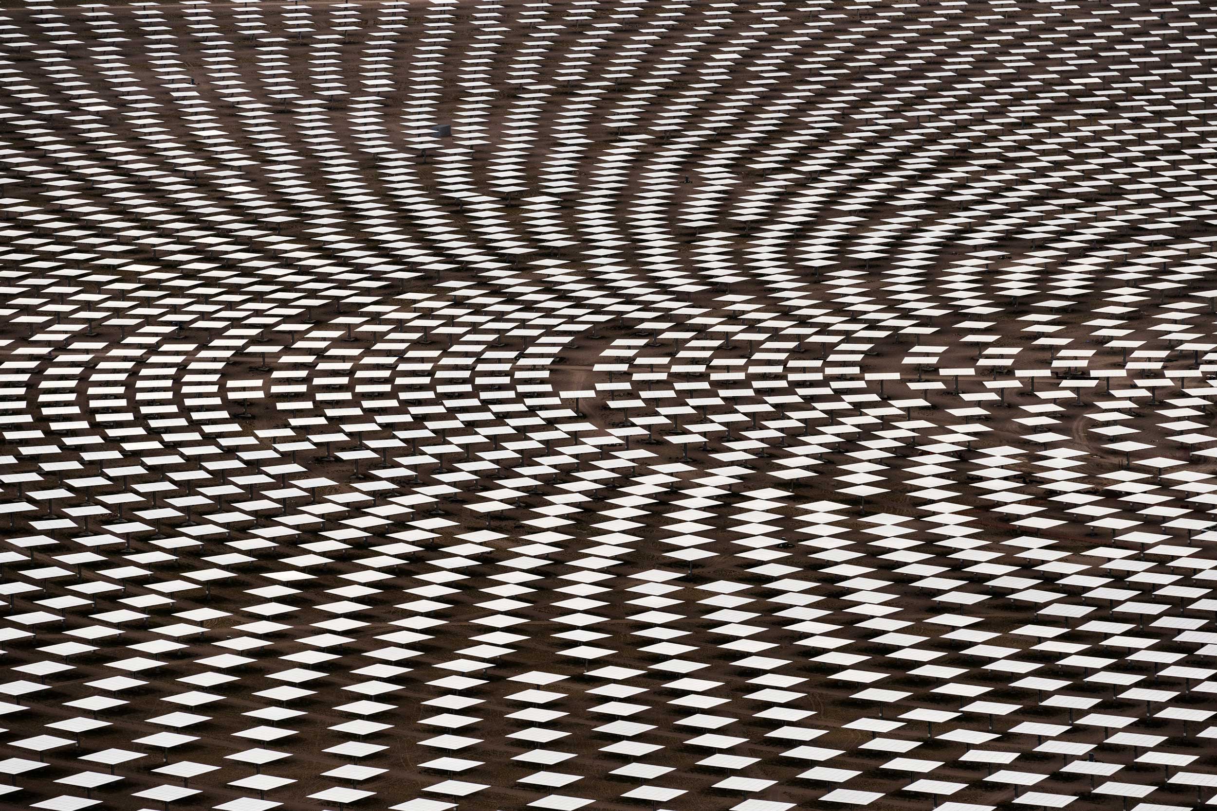 Heliostats at Crescent Dunes Solar, near Tonopah, Nevada, USA