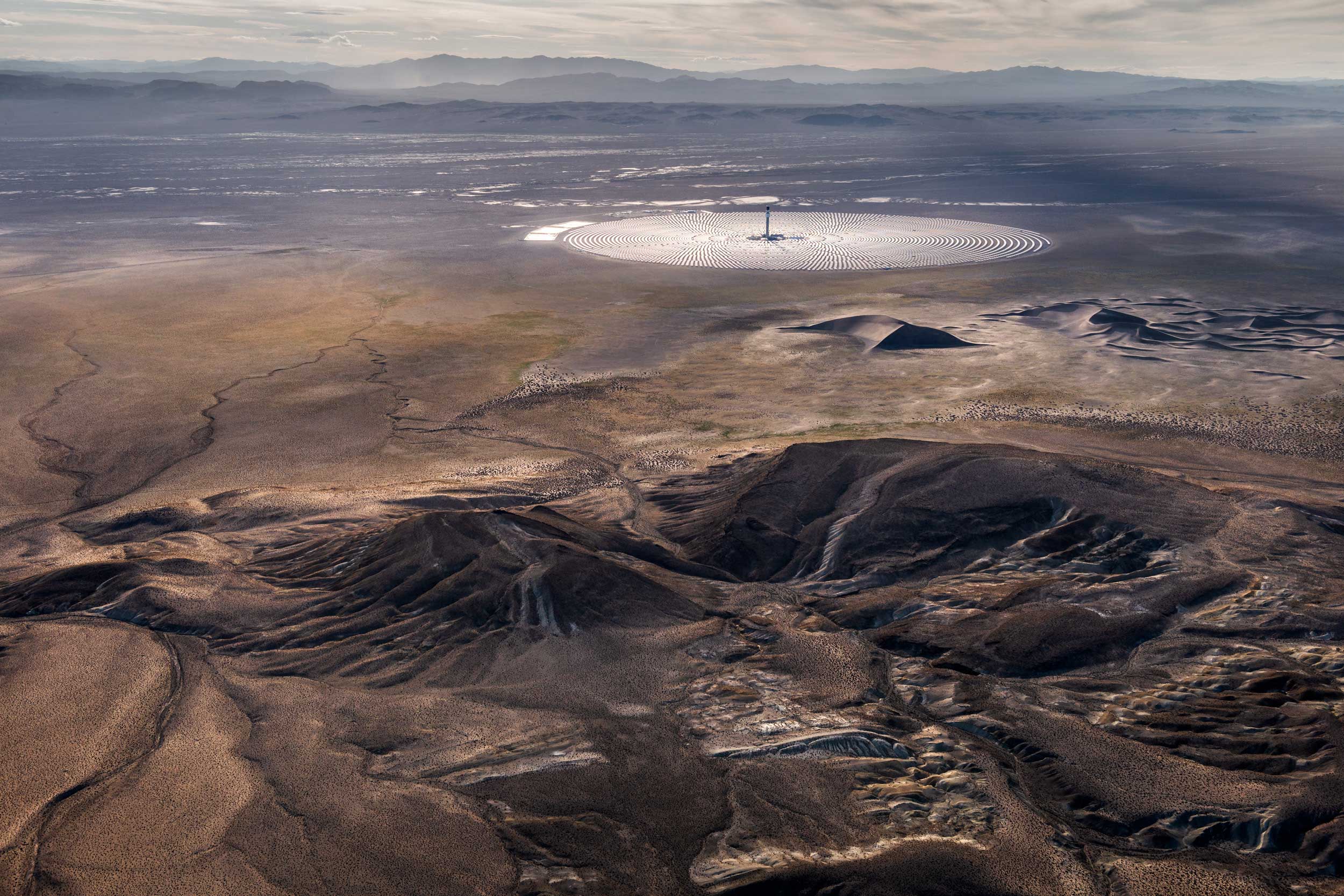 Crescent Dunes Solar, near Tonopah, Nevada, USA, aerial photo