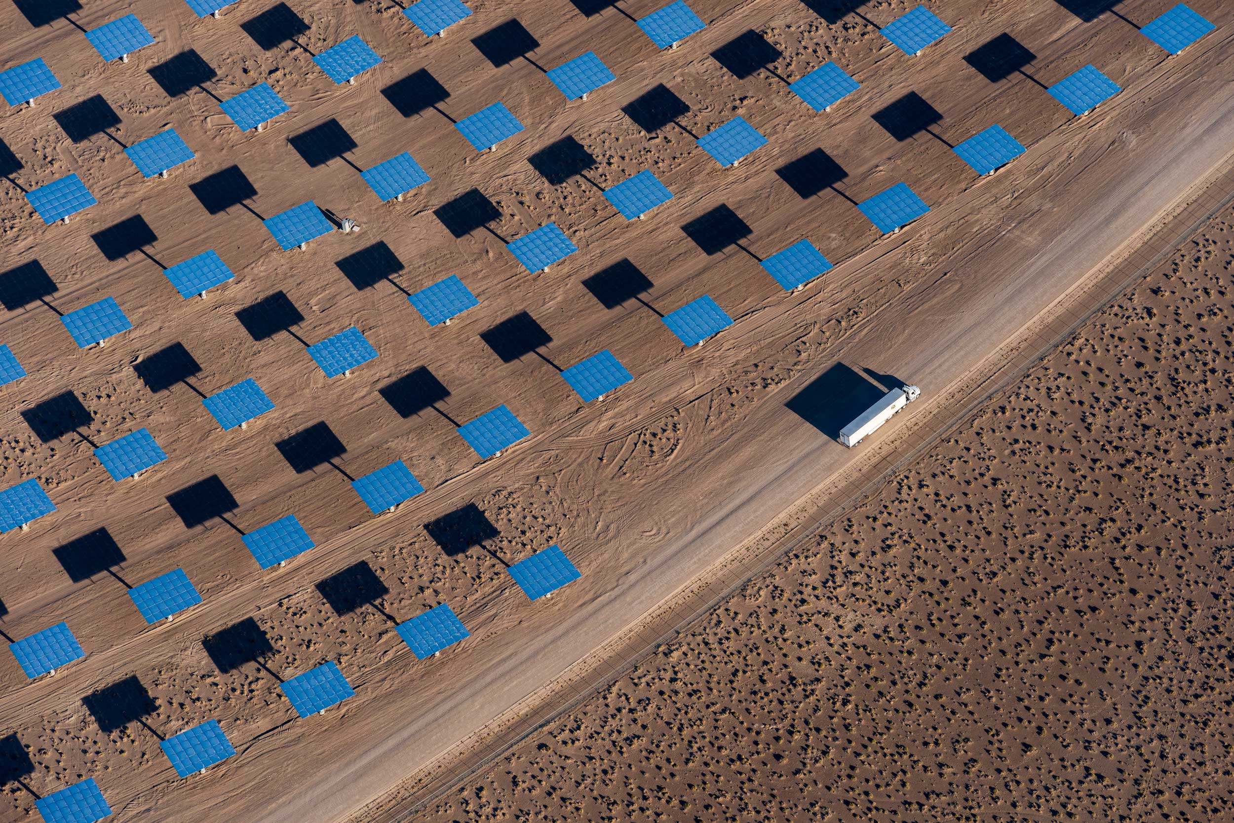 Heliostats (mirrors) at Crescent Dunes Solar, near Tonopah, Nevada, USA