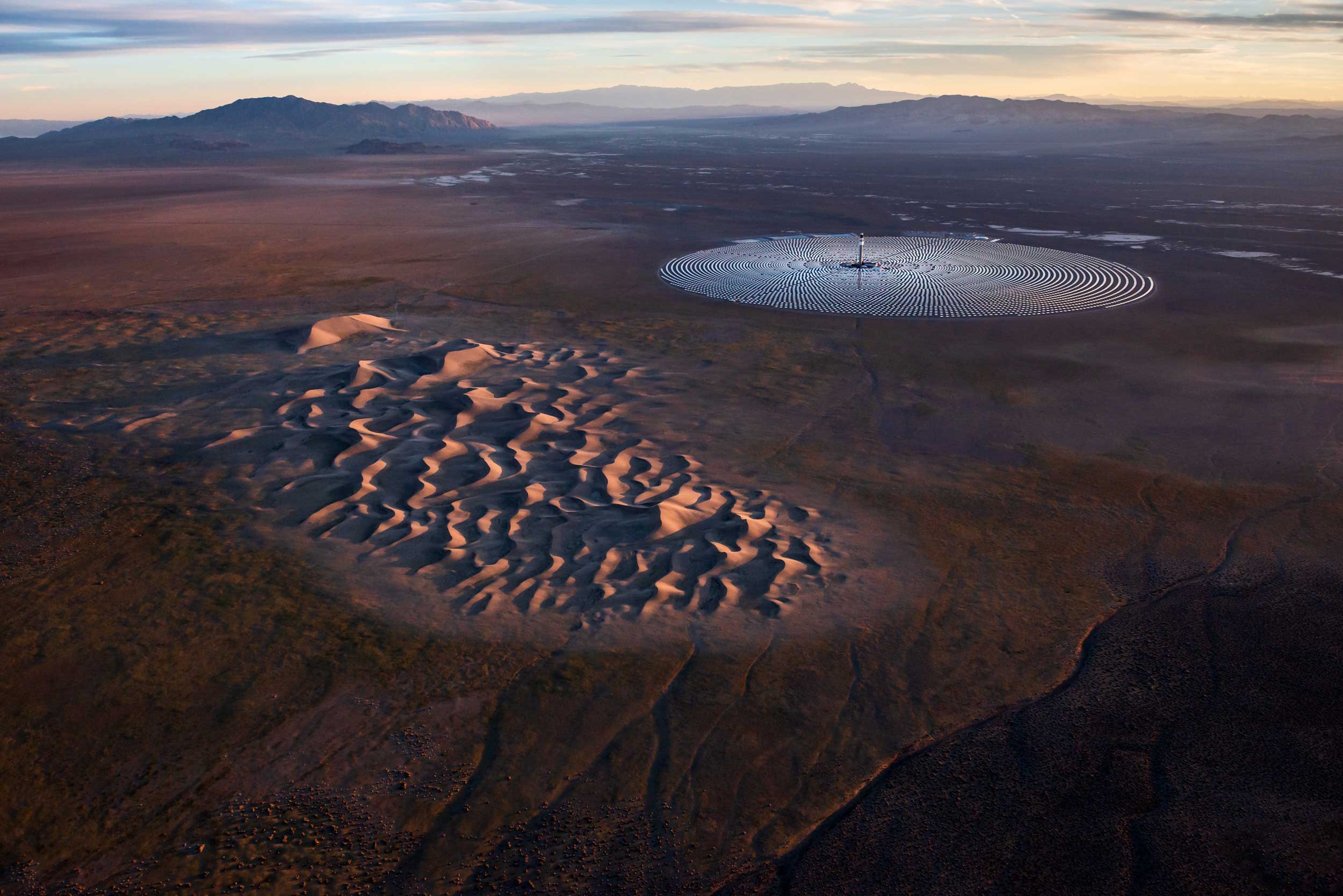 Crescent Dunes Solar, near Tonopah, Nevada, USA, aerial photo
