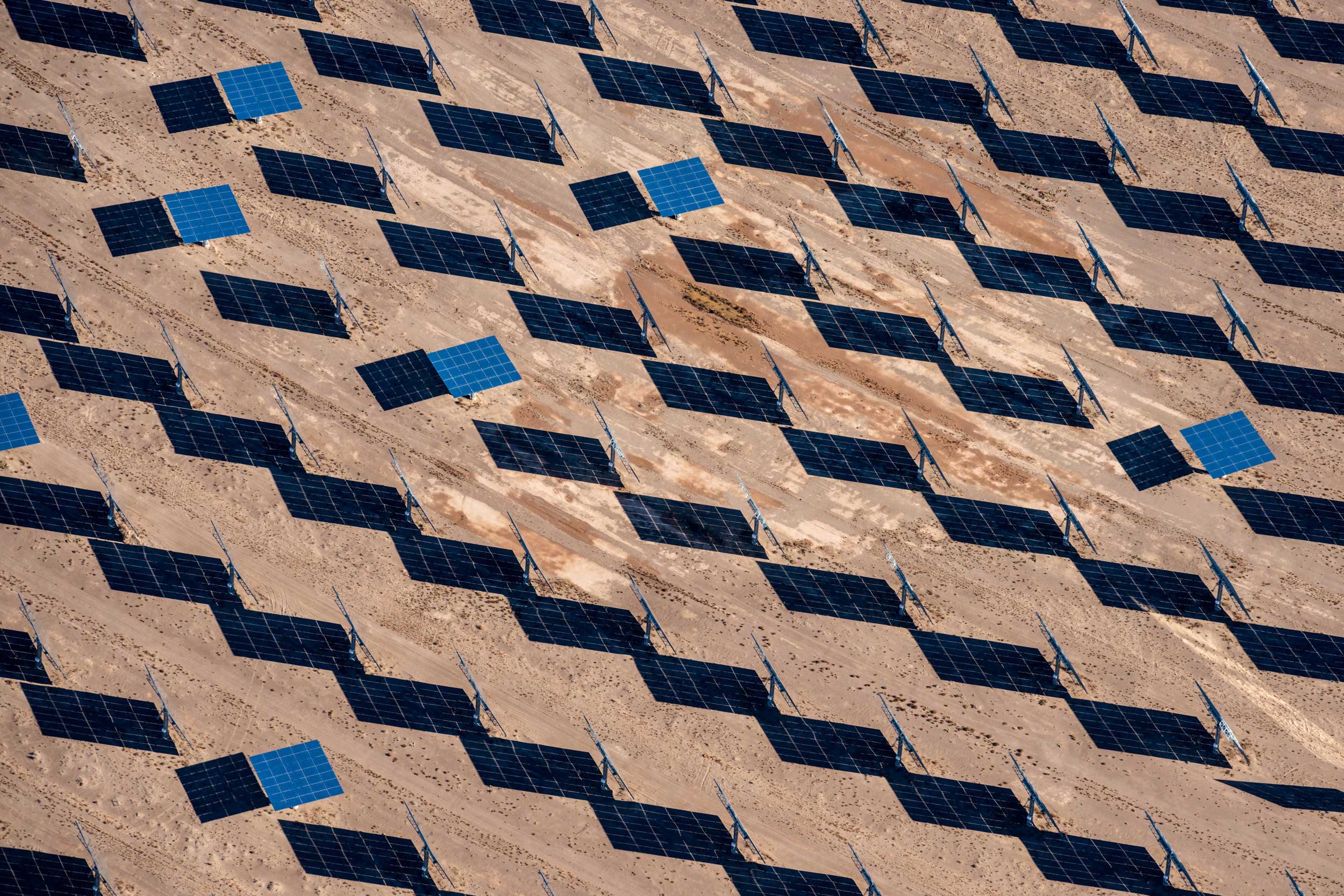 Heliostats at Crescent Dunes Solar, near Tonopah, Nevada, USA